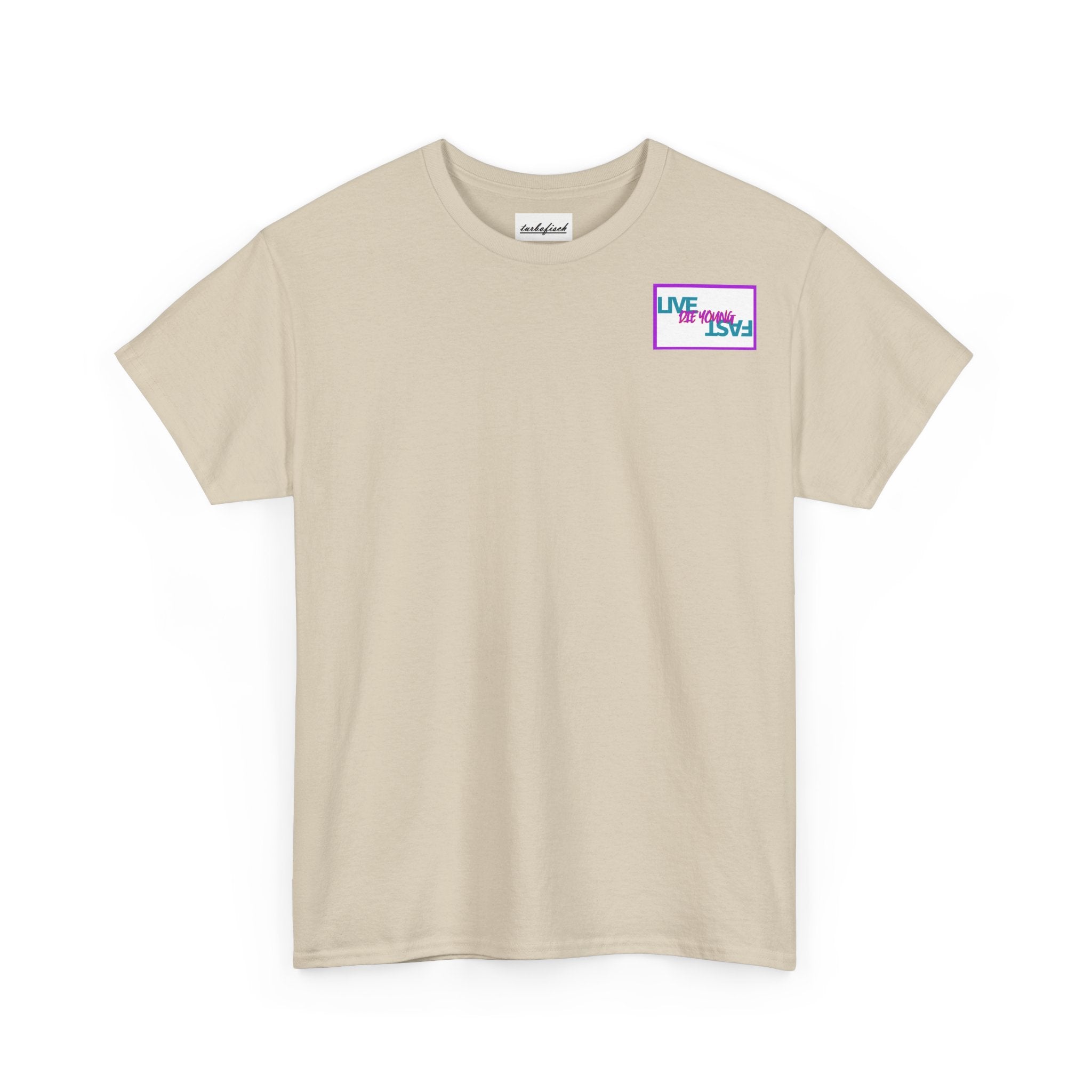 T-Shirt — Retro Wheel Photo "Live Fast, Die Young" Graphic Tee