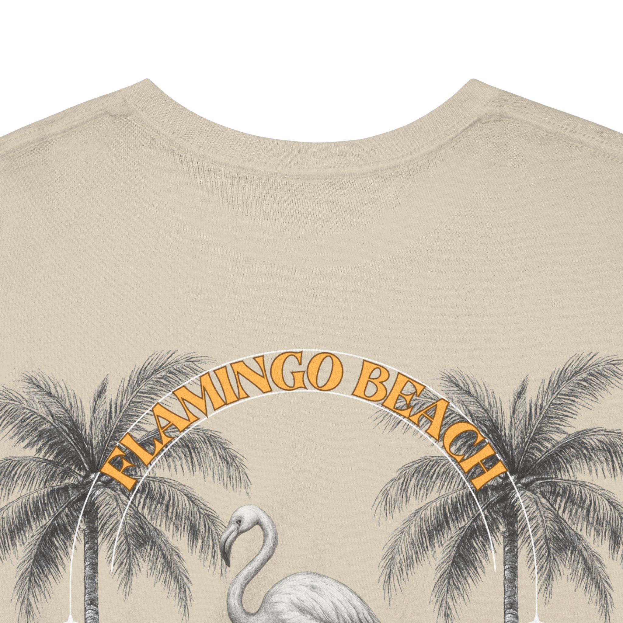 Flamingo Beach Graphic Tee — Retro Palm Tree & Surfboard Shirt