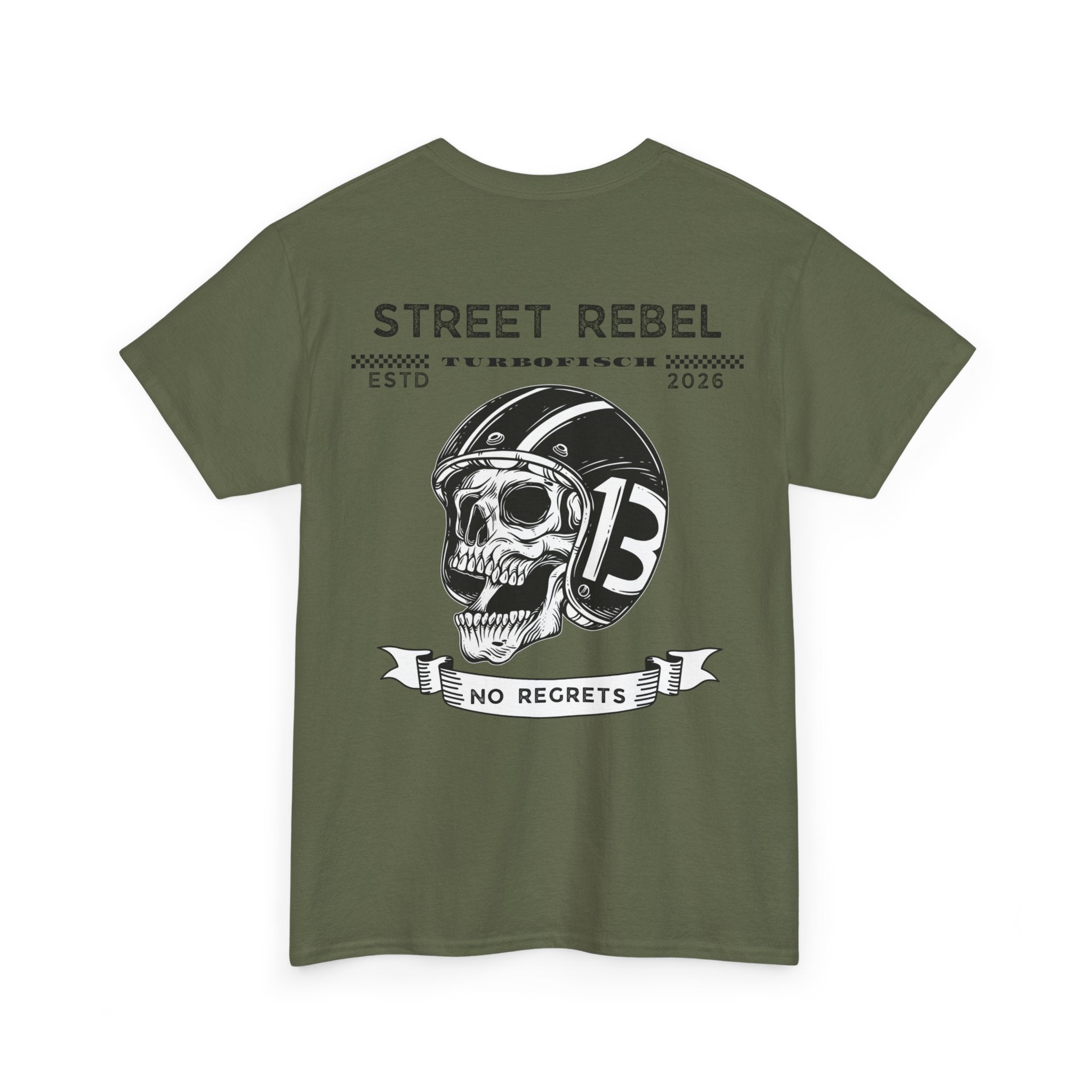 Street Rebel Skull Tee — "No Regrets" Motorcycle Graphic T-Shirt