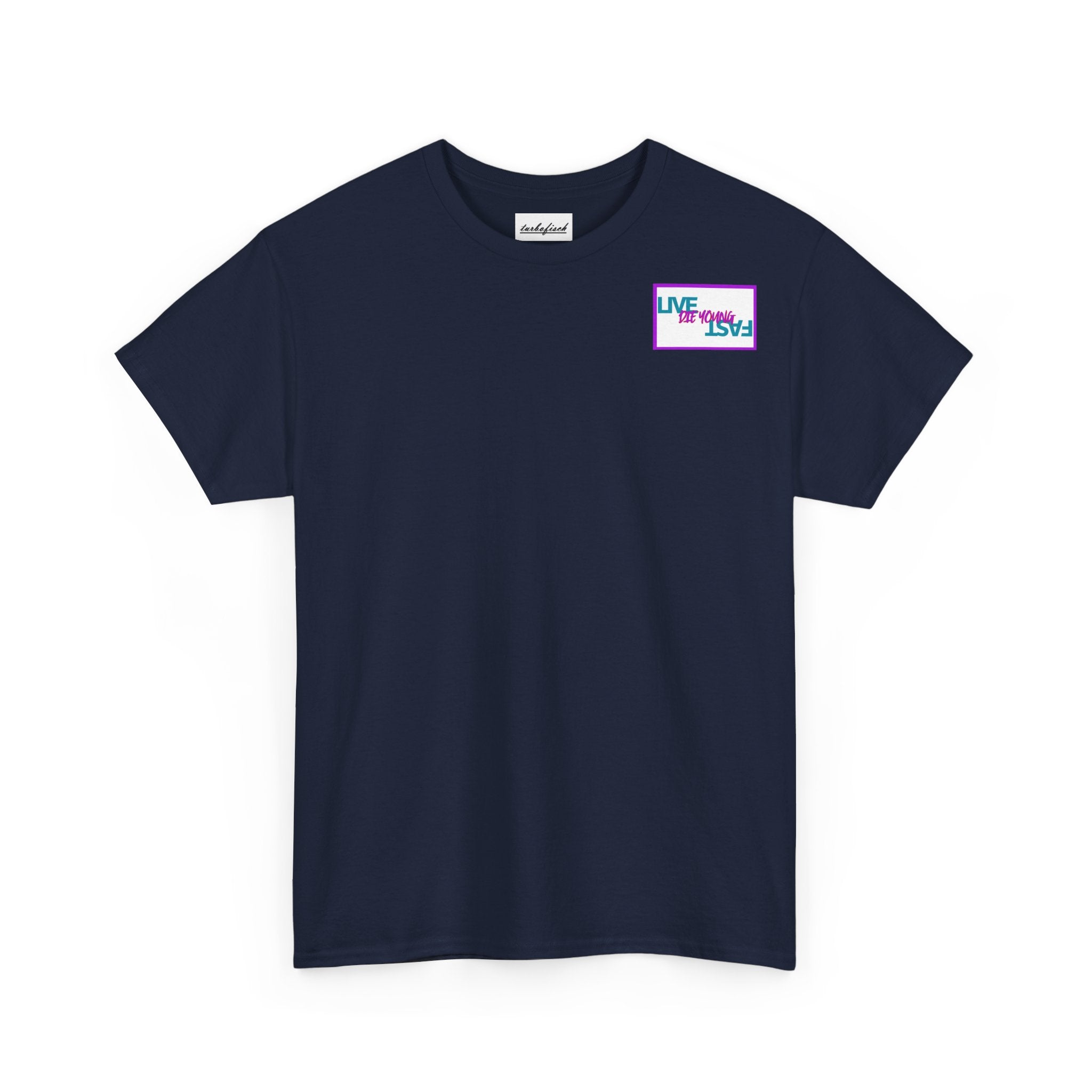 T-Shirt — Retro Wheel Photo "Live Fast, Die Young" Graphic Tee