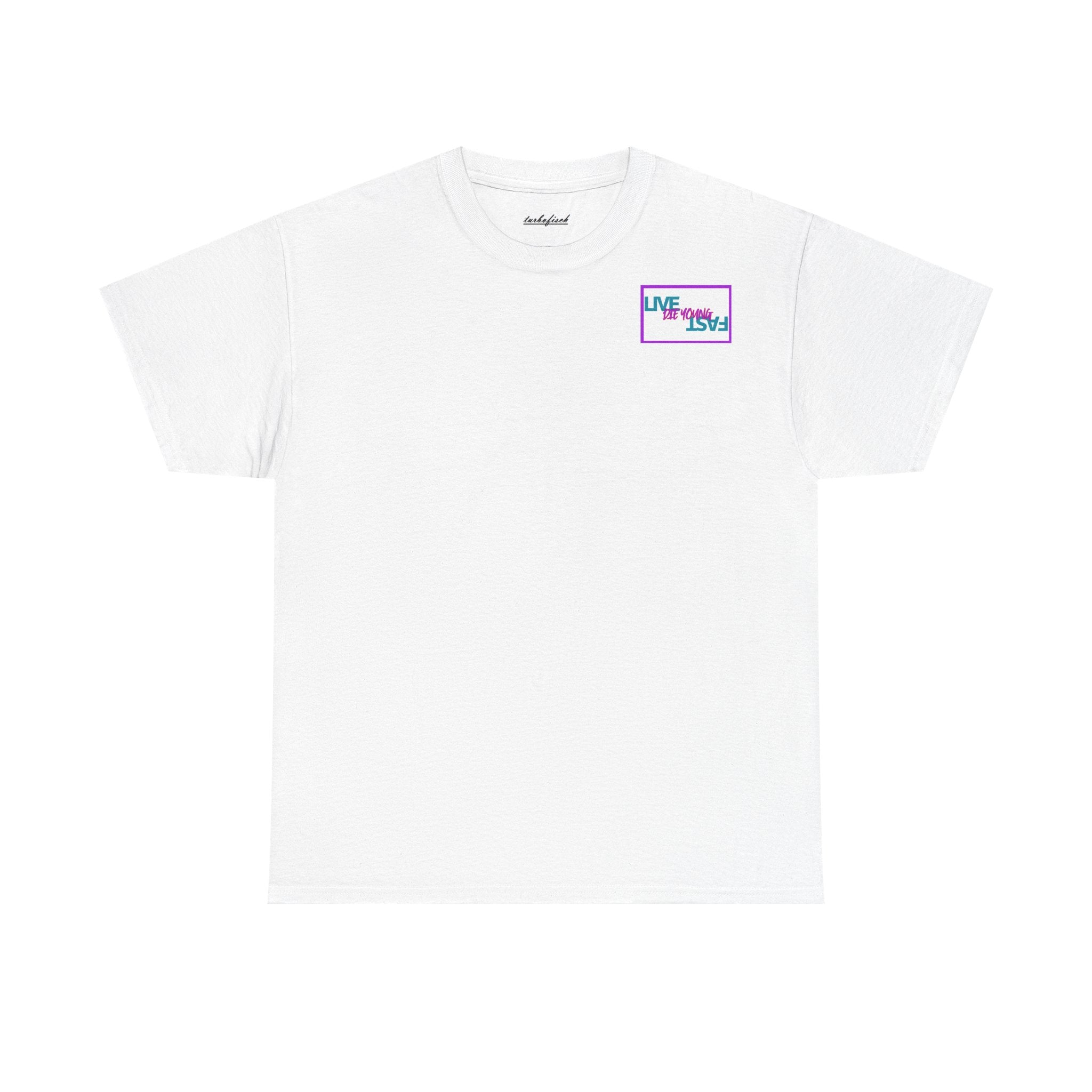 T-Shirt — Retro Wheel Photo "Live Fast, Die Young" Graphic Tee