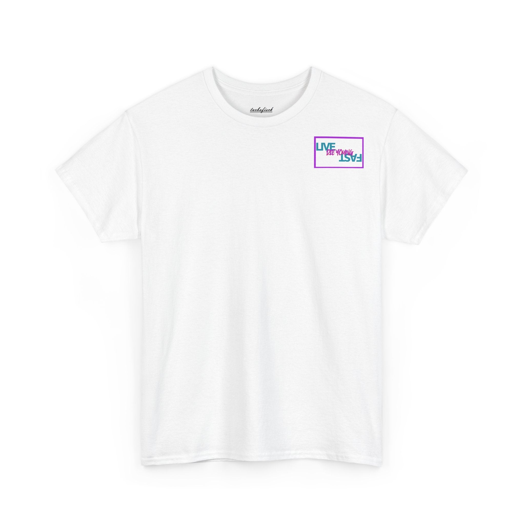 T-Shirt — Retro Wheel Photo "Live Fast, Die Young" Graphic Tee
