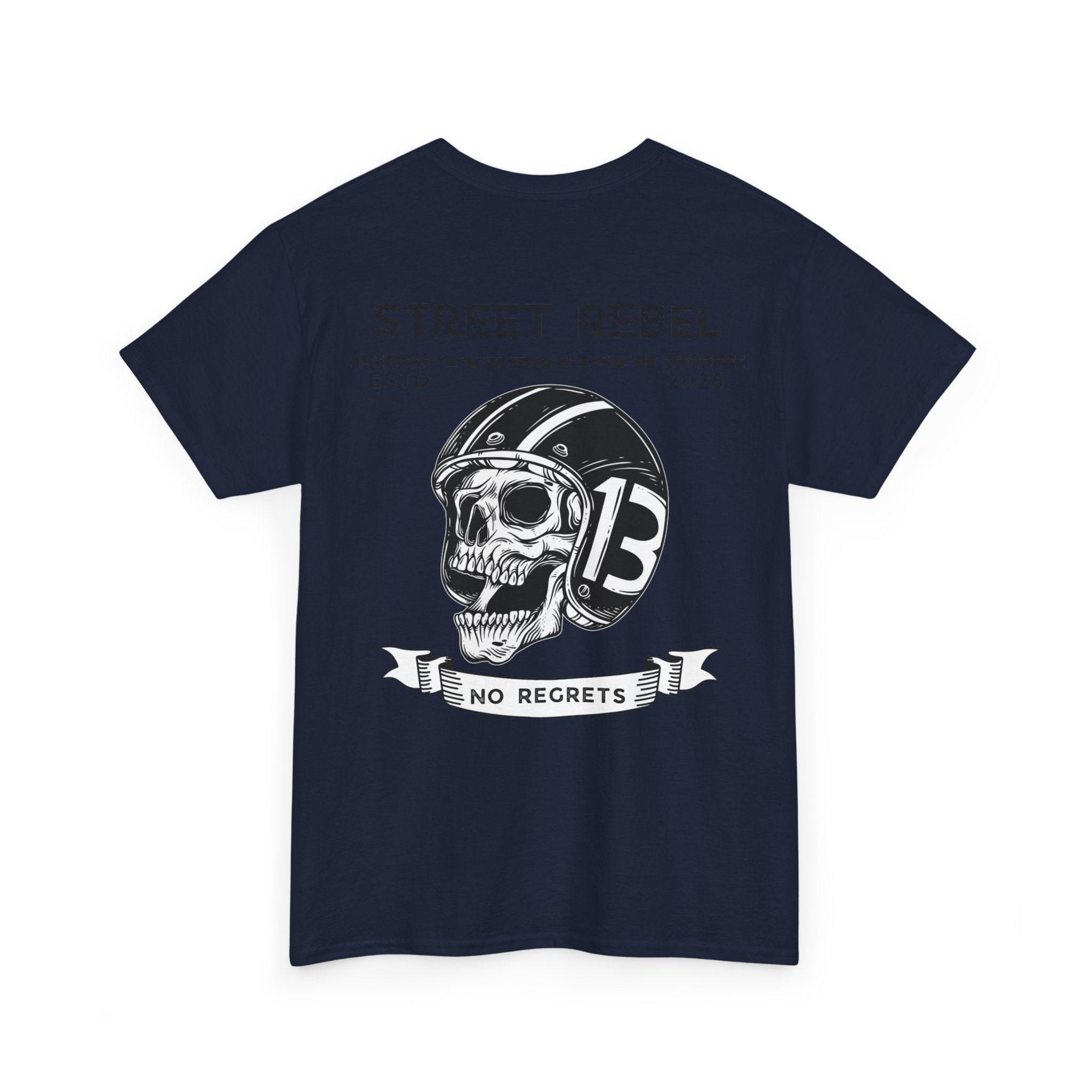 Street Rebel Skull Tee — "No Regrets" Motorcycle Graphic T-Shirt