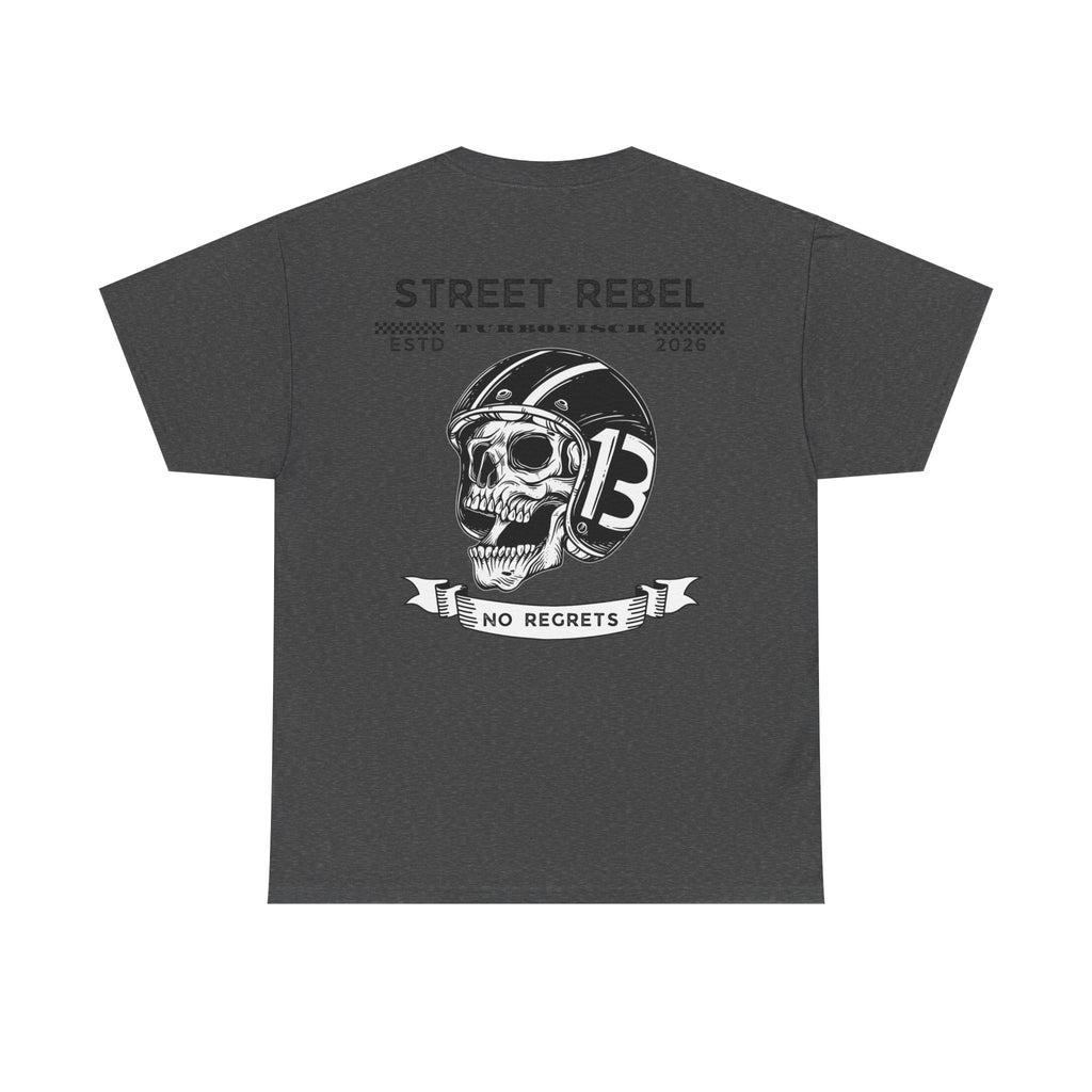 Street Rebel Skull Tee — "No Regrets" Motorcycle Graphic T-Shirt