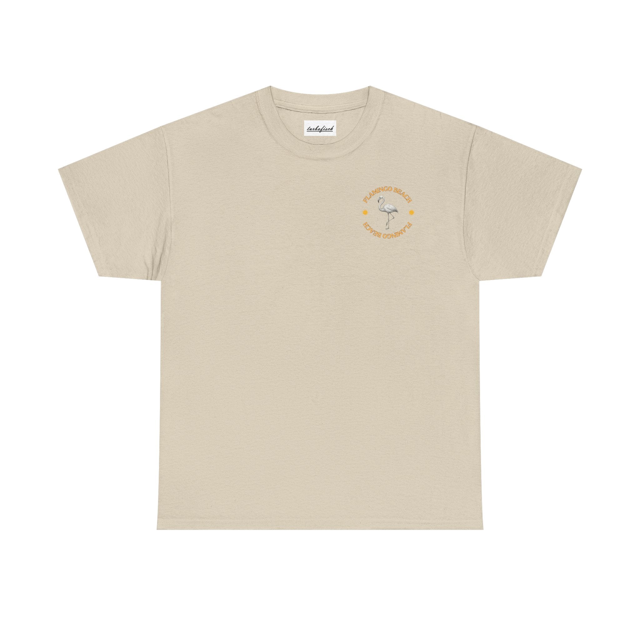 Flamingo Beach Graphic Tee — Retro Palm Tree & Surfboard Shirt