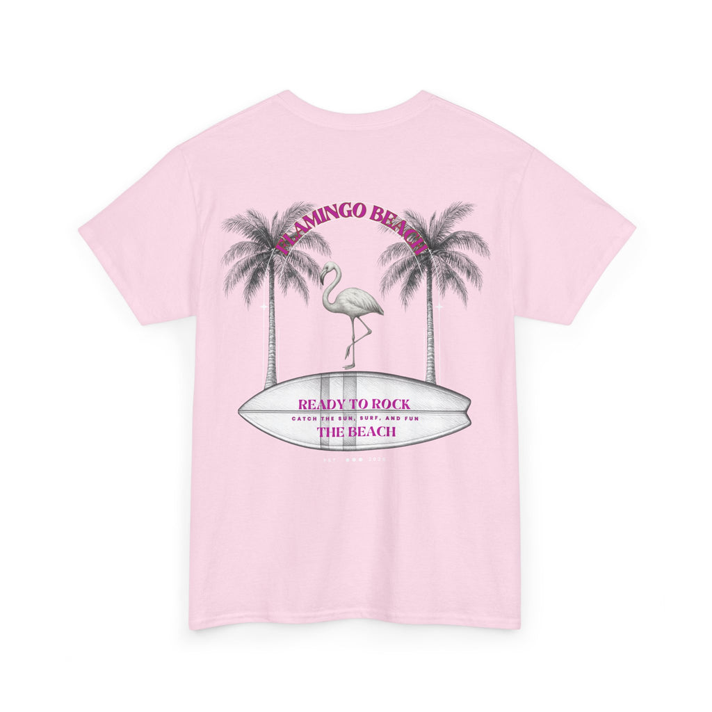 Flamingo Beach Tee – 'Ready to Rock the Beach' Tropical Palm Graphic