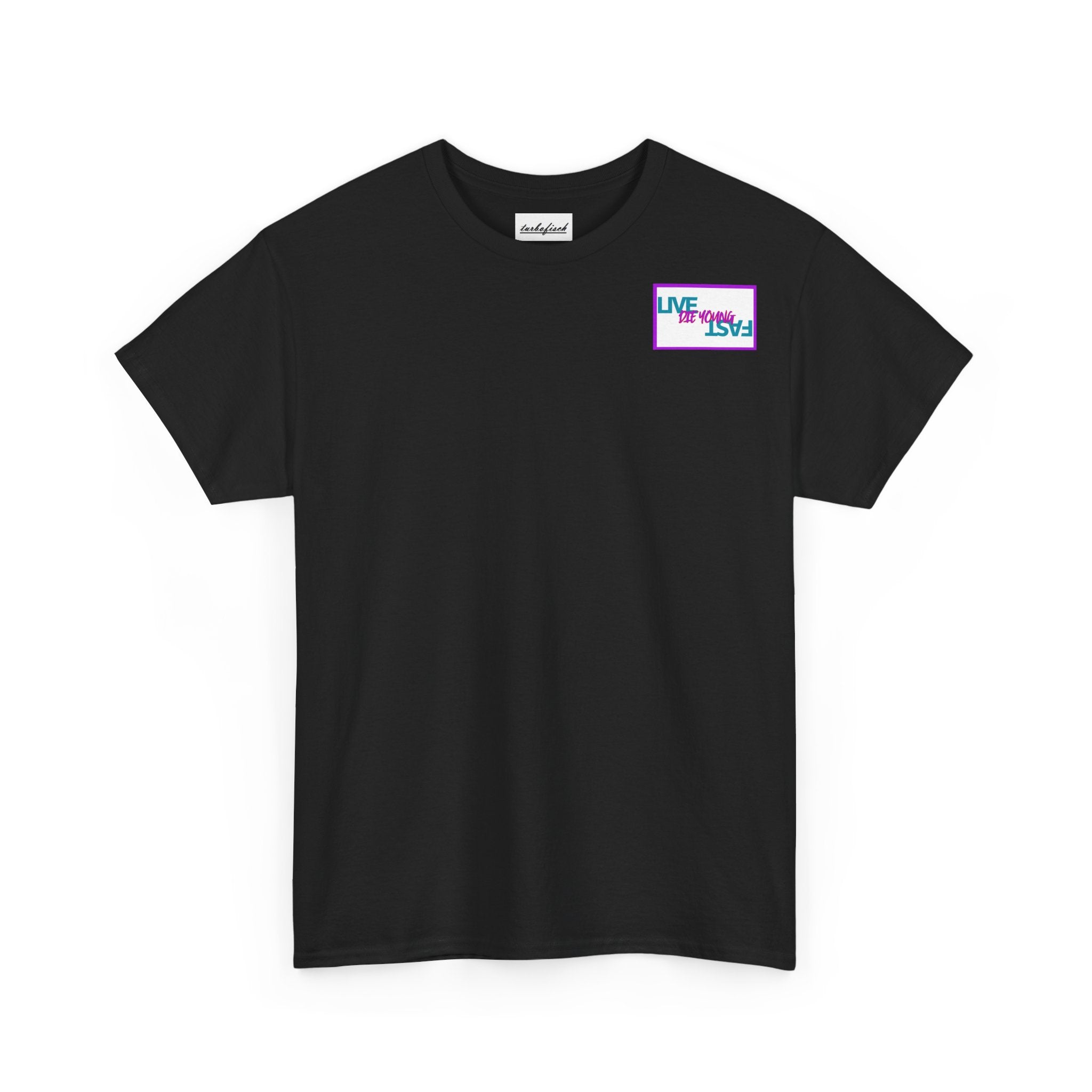 T-Shirt — Retro Wheel Photo "Live Fast, Die Young" Graphic Tee