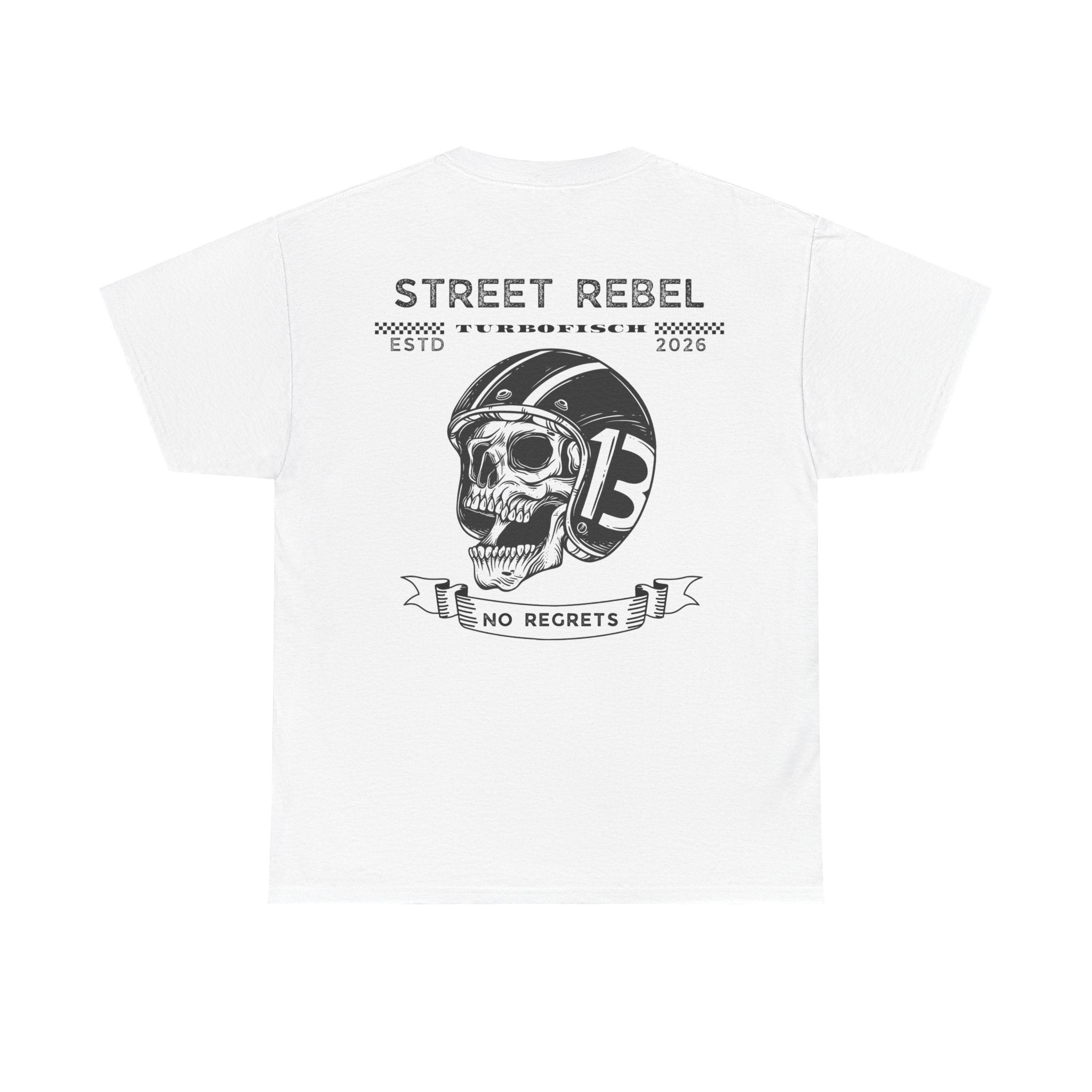 Street Rebel Skull Tee — "No Regrets" Motorcycle Graphic T-Shirt