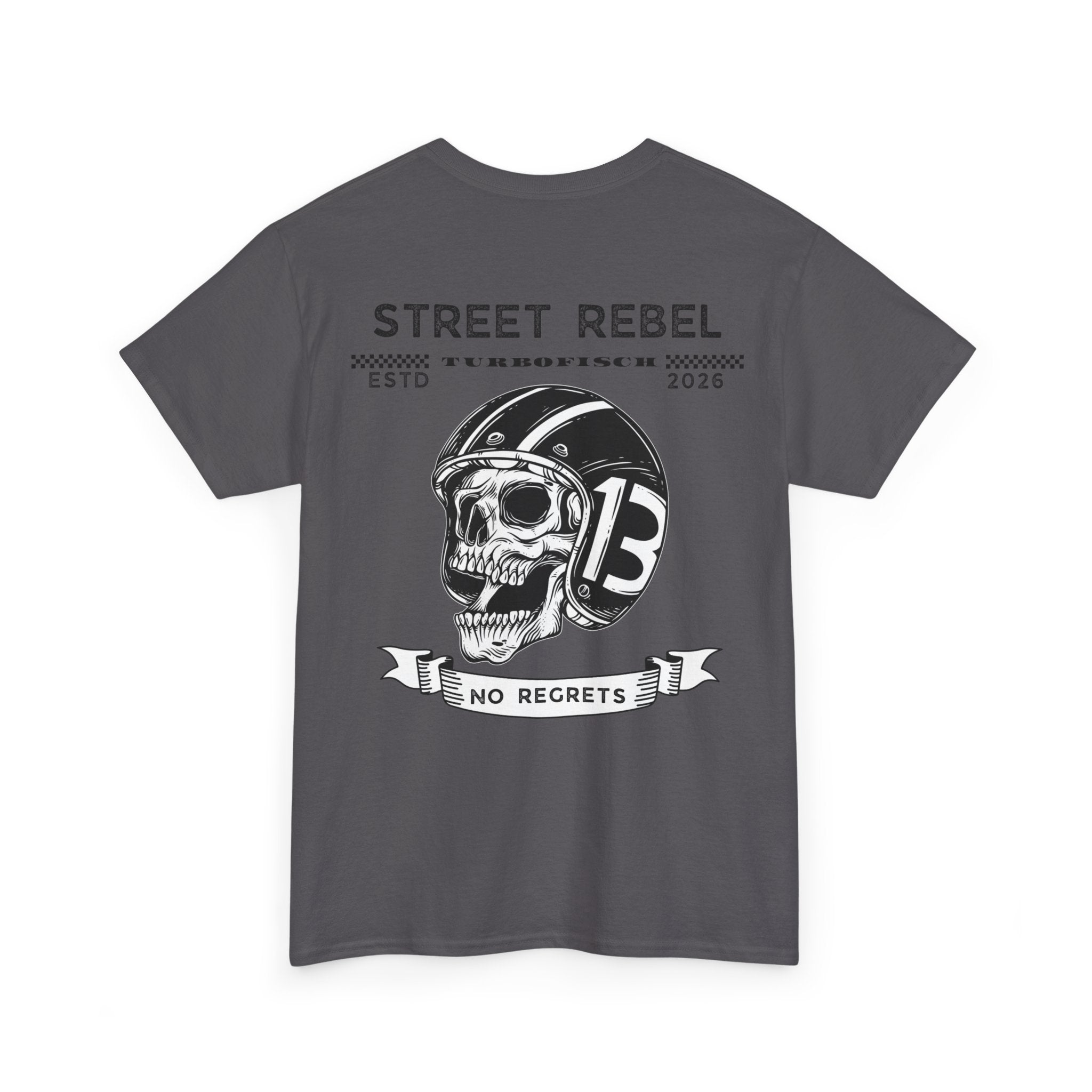 Street Rebel Skull Tee — "No Regrets" Motorcycle Graphic T-Shirt
