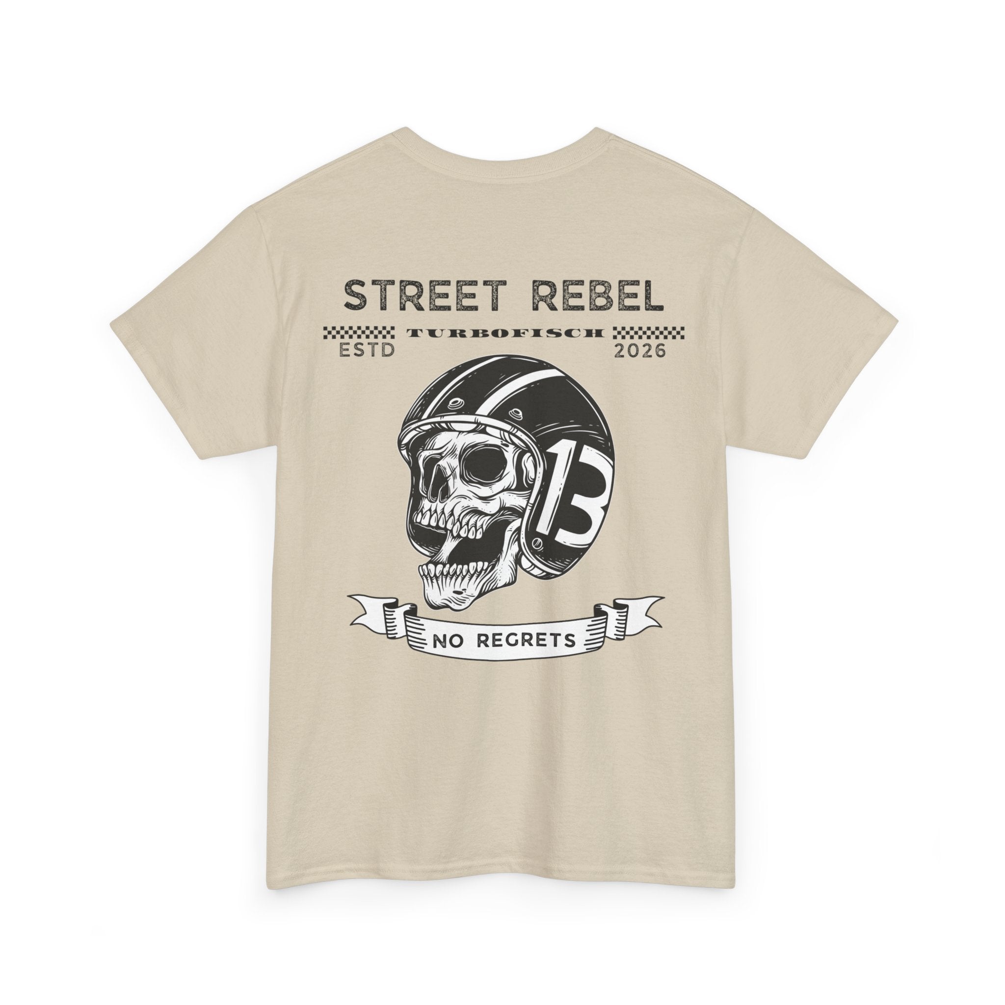 Street Rebel Skull Tee — "No Regrets" Motorcycle Graphic T-Shirt
