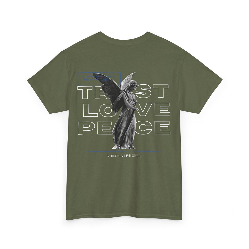 T-Shirt — 'Trust Love Peace' Angel Graphic Tee