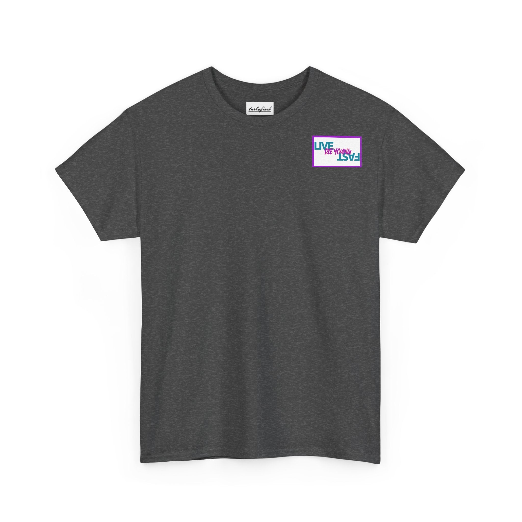 T-Shirt — Retro Wheel Photo "Live Fast, Die Young" Graphic Tee