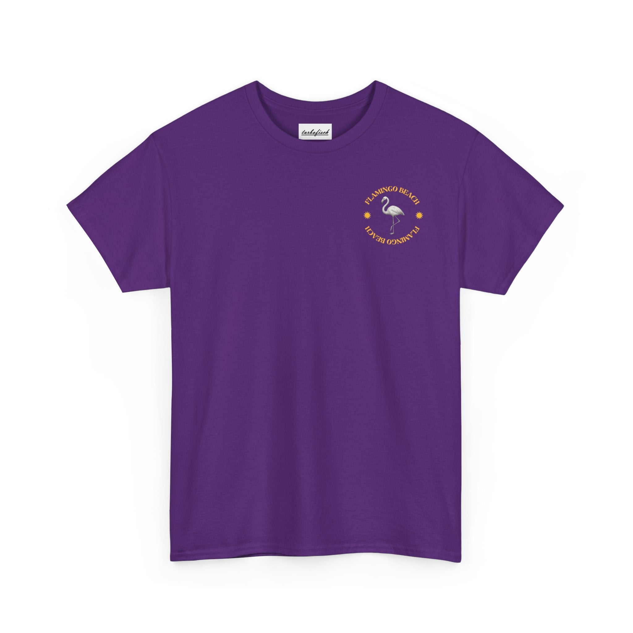 Flamingo Beach Graphic Tee — Retro Palm Tree & Surfboard Shirt