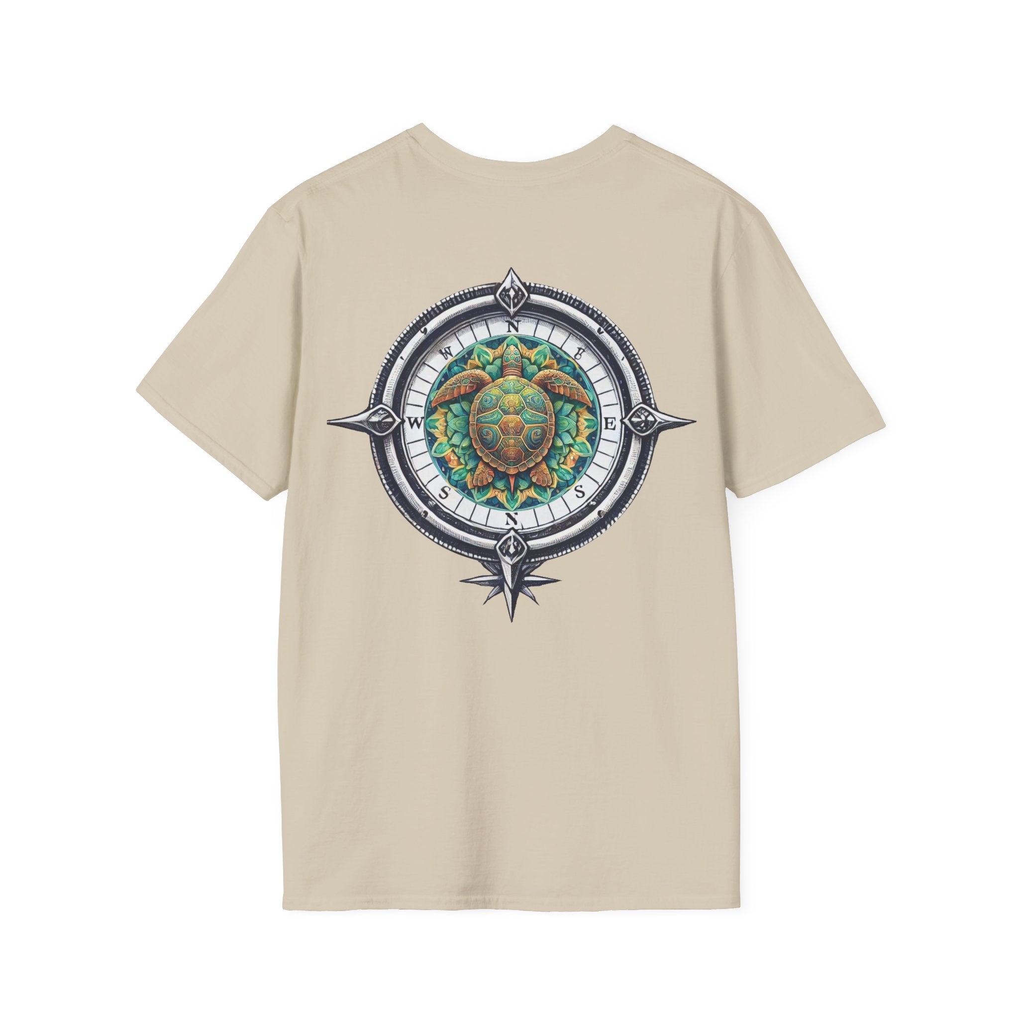 Kompass- Schildkröten -Graphic - großer Print T‑Shirt Herren - T-Shirt Damen -Unisex - 100% Baumwolle-  Nautical Turtle Mandala Back Print