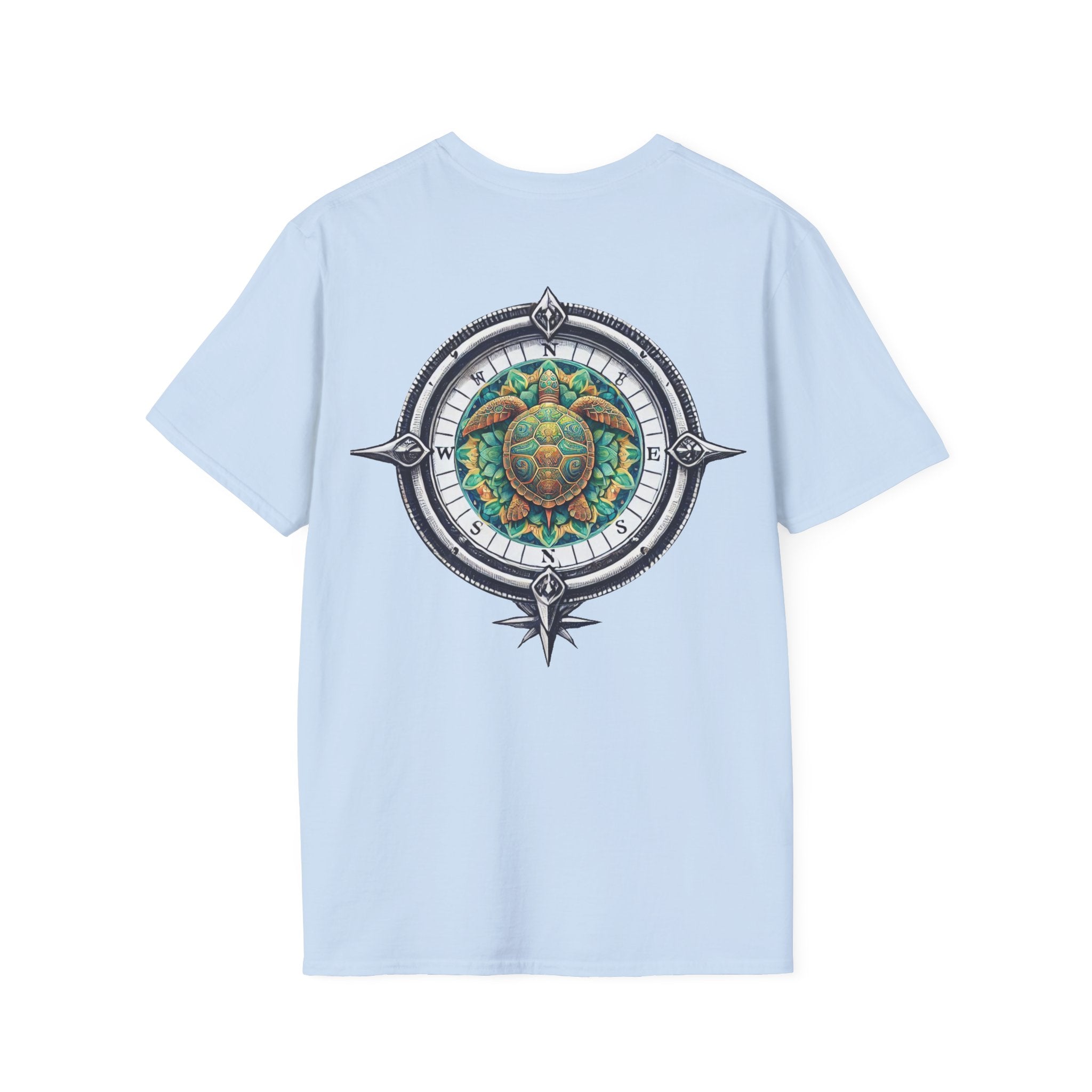 Kompass- Schildkröten -Graphic - großer Print T‑Shirt Herren - T-Shirt Damen -Unisex - 100% Baumwolle-  Nautical Turtle Mandala Back Print