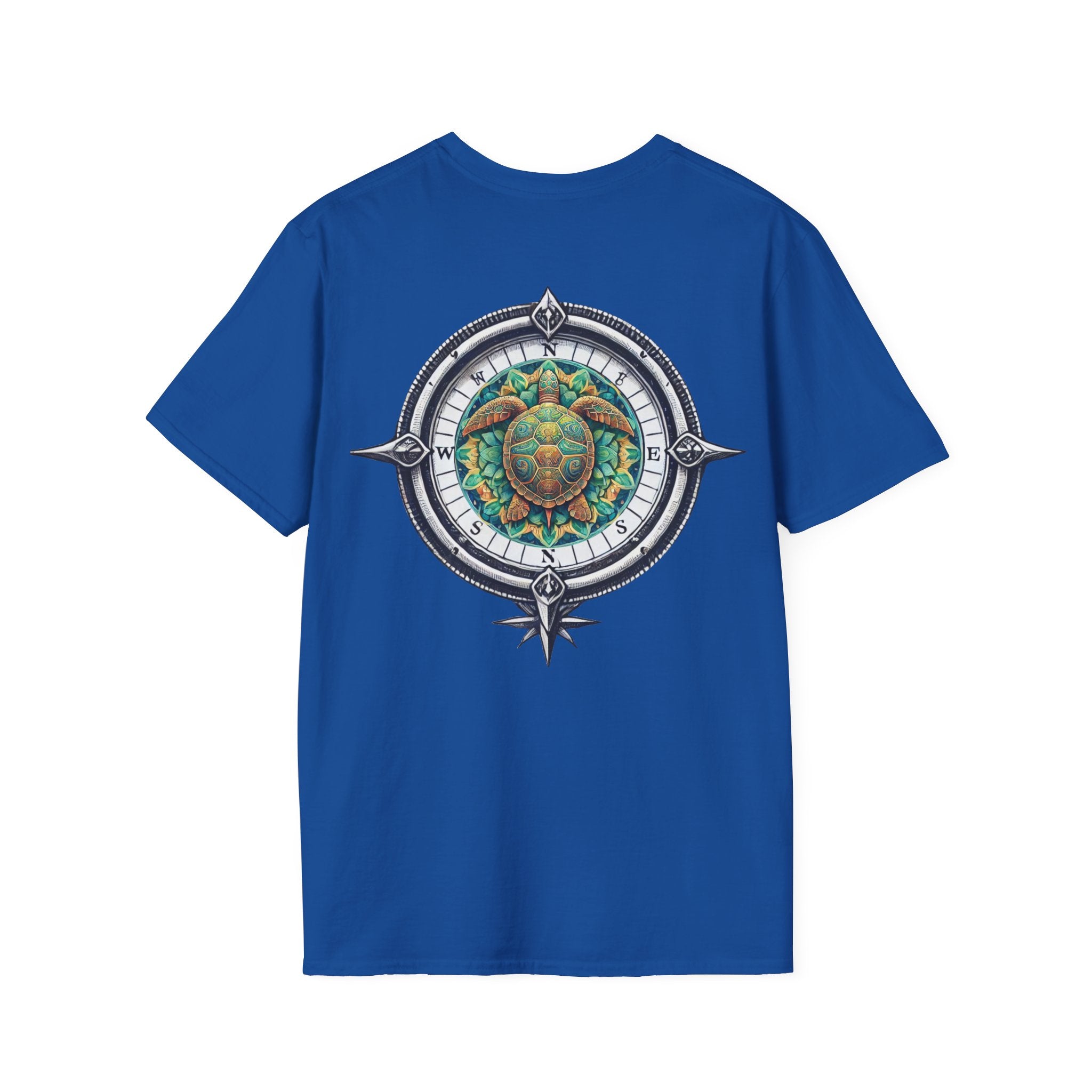 Kompass- Schildkröten -Graphic - großer Print T‑Shirt Herren - T-Shirt Damen -Unisex - 100% Baumwolle-  Nautical Turtle Mandala Back Print