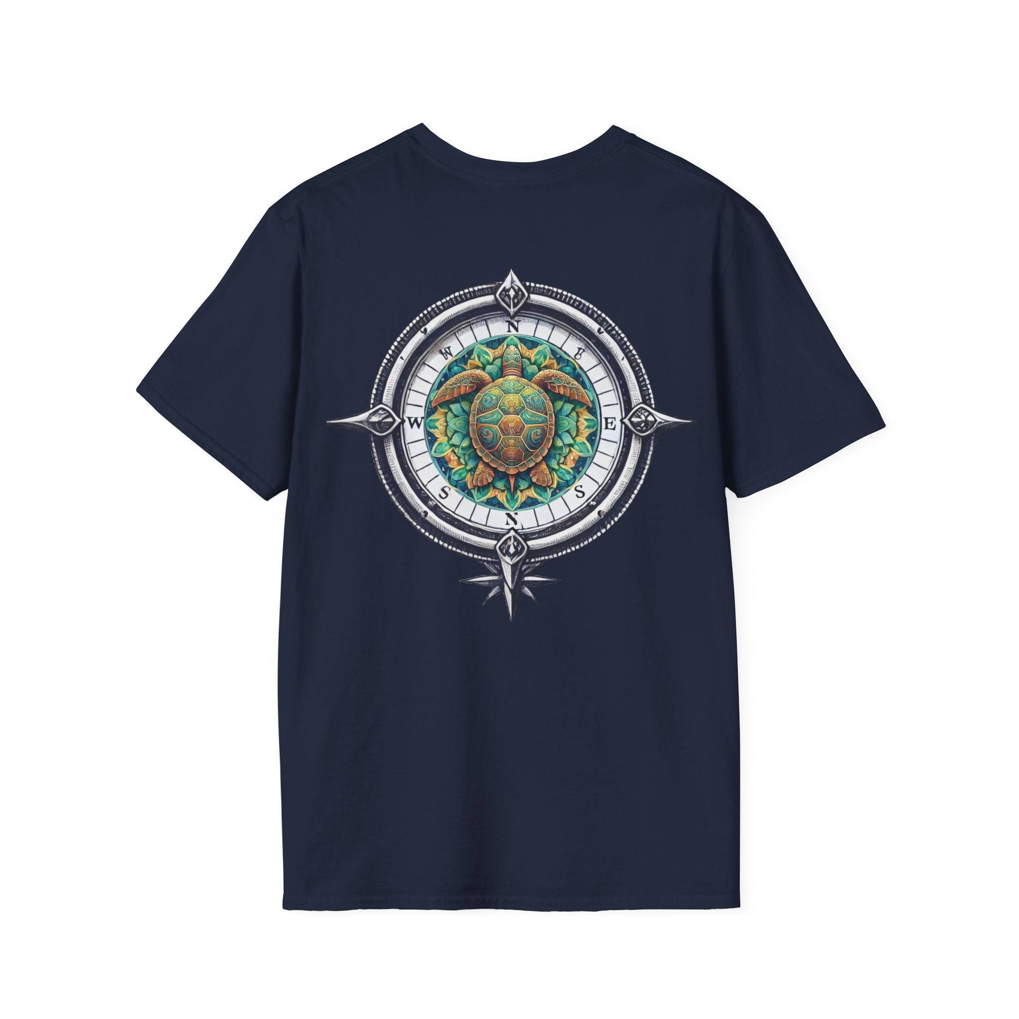 Kompass- Schildkröten -Graphic - großer Print T‑Shirt Herren - T-Shirt Damen -Unisex - 100% Baumwolle-  Nautical Turtle Mandala Back Print