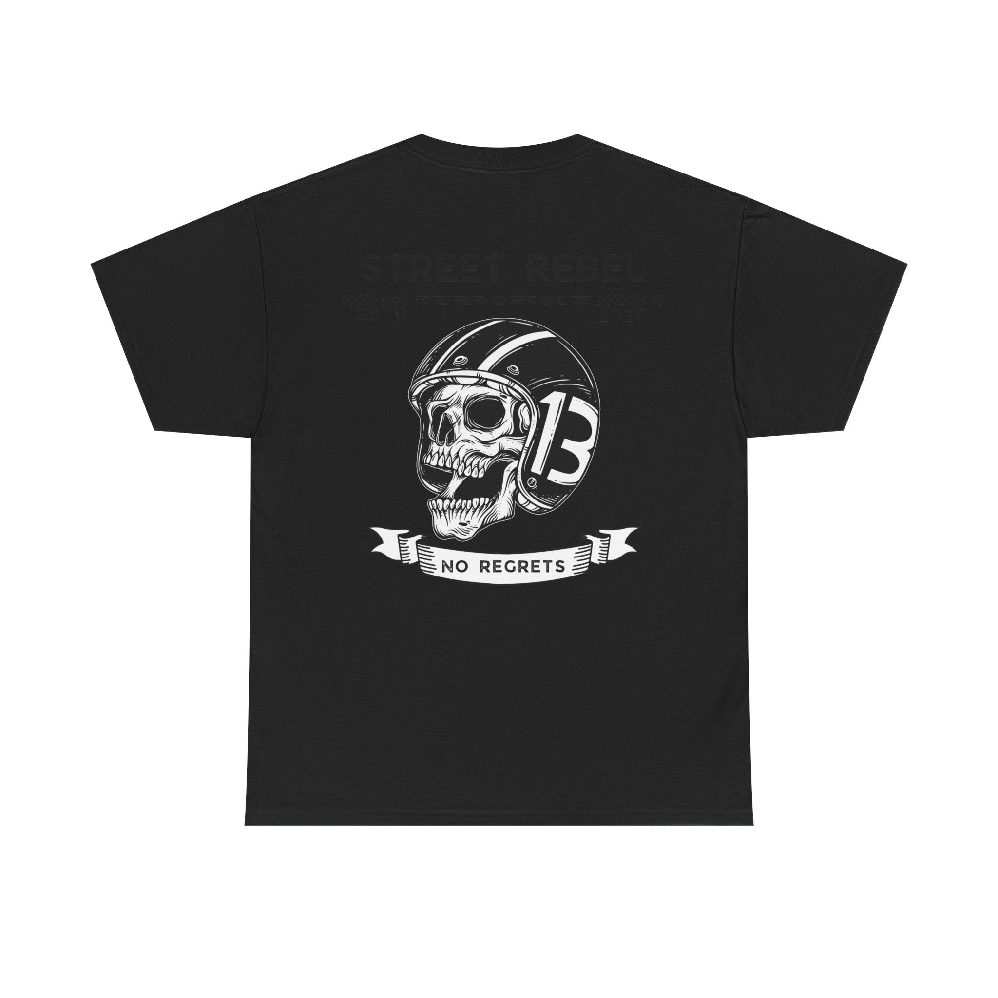 Street Rebel Skull Tee — "No Regrets" Motorcycle Graphic T-Shirt