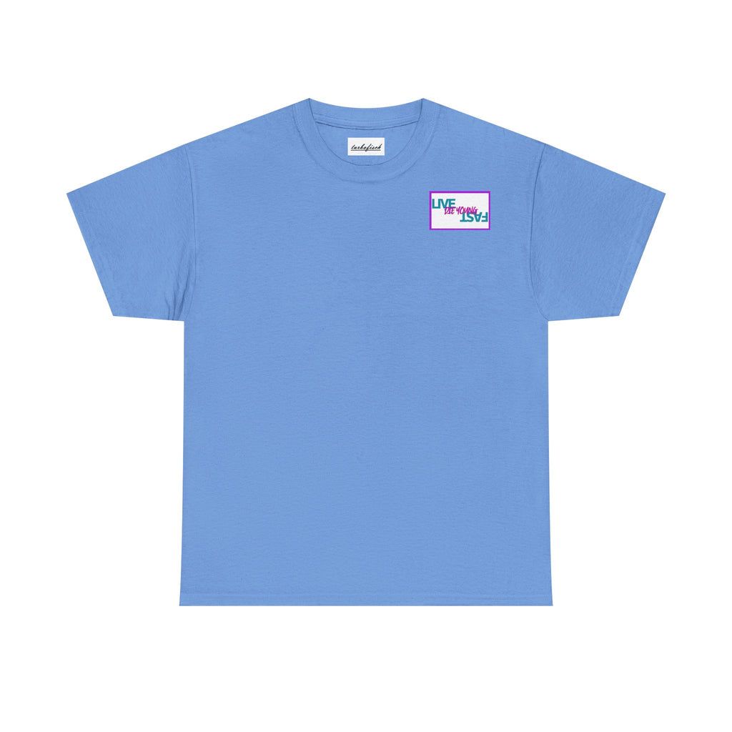 T-Shirt — Retro Wheel Photo "Live Fast, Die Young" Graphic Tee