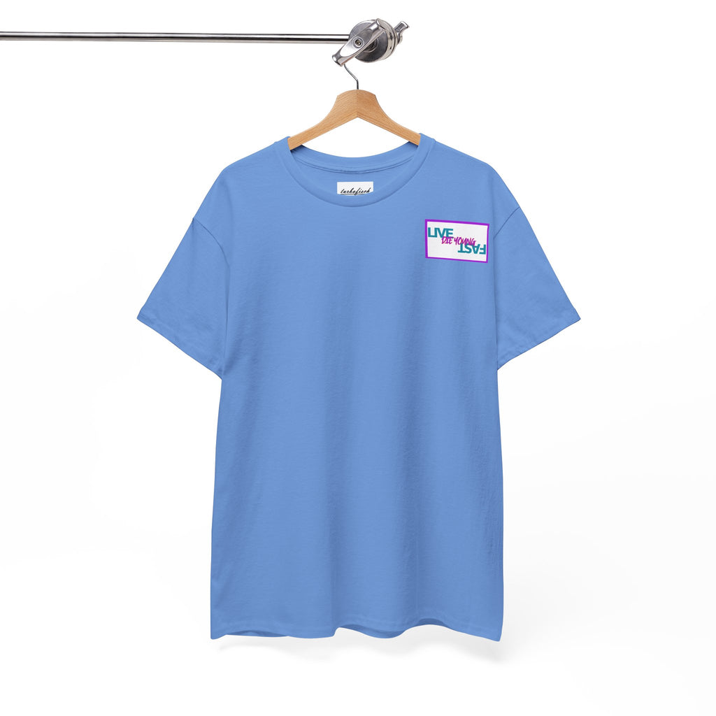 T-Shirt — Retro Wheel Photo "Live Fast, Die Young" Graphic Tee