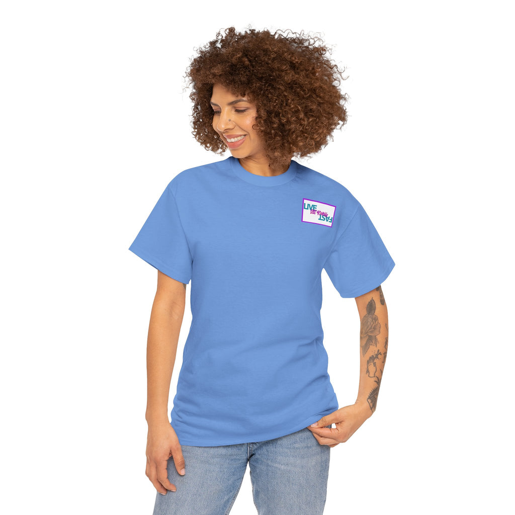 T-Shirt — Retro Wheel Photo "Live Fast, Die Young" Graphic Tee
