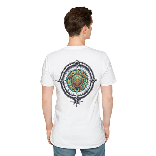 Kompass- Schildkröten -Graphic - großer Print T‑Shirt Herren - T-Shirt Damen -Unisex - 100% Baumwolle-  Nautical Turtle Mandala Back Print